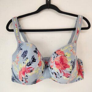 Cacique Blue Lightly Lined Balconette Floral Bra Underwire Comfort Straps 44D